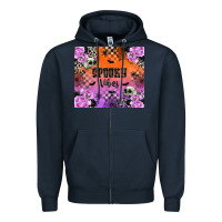 Navy Spooky Vibes Zipper Hoodie - texasbilliewilder