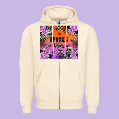 Spooky Vibes Zipper Hoodie Designed By Texasbilliewilder