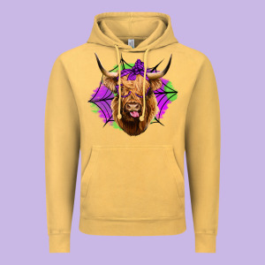 Halloween Highland Cow Vintage Hoodie Designed By Jasminsmagicworld