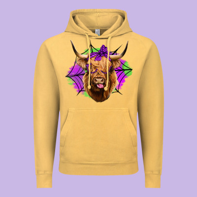 Halloween Highland Cow Vintage Hoodie Designed By Jasminsmagicworld