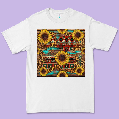 Sunflower And Leopard Seamless Pattern Premium Tee Designed By Bundleandbundleshop