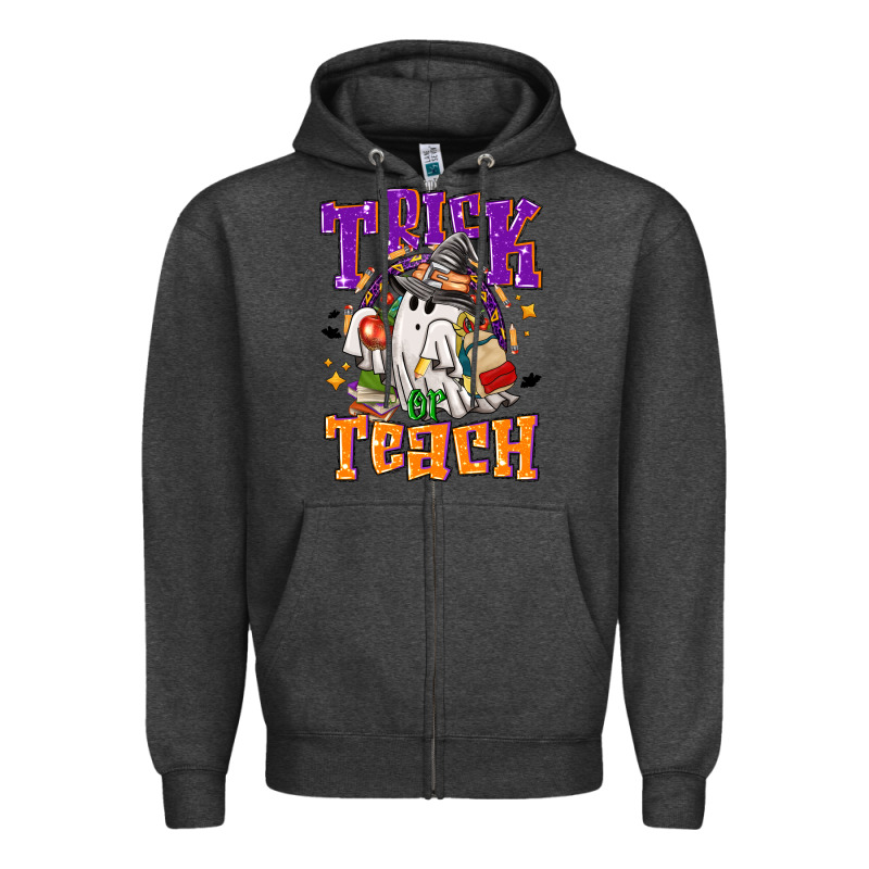 Trick Or Teach Halloween Zipper Hoodie by NancyCooperArtShop | Teevron