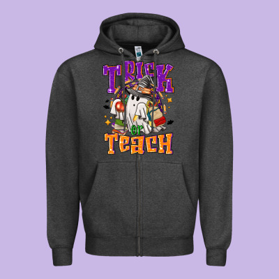 Trick Or Teach Halloween Zipper Hoodie Designed By Nancycooperartshop