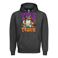 Charcoal Heather trick or teach halloween Zipper Hoodie - NancyCooperArtShop