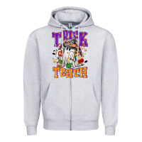 Heather Grey trick or teach halloween Zipper Hoodie - NancyCooperArtShop