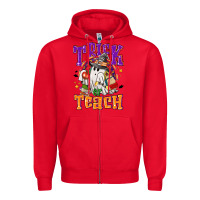 Red trick or teach halloween Zipper Hoodie - NancyCooperArtShop
