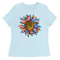 Baby Blue sunflower front Ladies Tee - AdoDesignShop