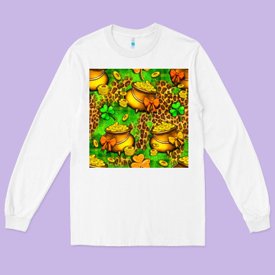 St. Patrick's Pot Of Gold Seamless Pattern Long Sleeve Tee Designed By Bundleandbundleshop
