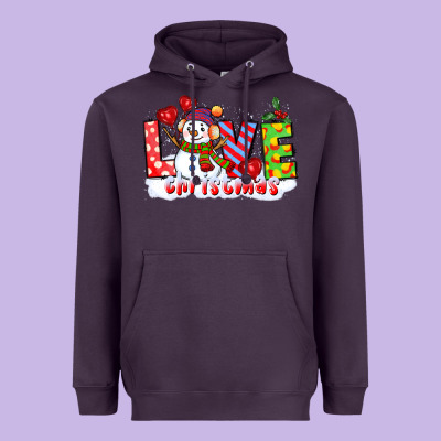 Love Christmas Snowman Heavyweight Hoodie Designed By Cowgirlartshop