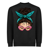Black Messy Curly Bun Mom With Leopard Bandana Heavyweight Sweatshirt - BundleAndBundleShop
