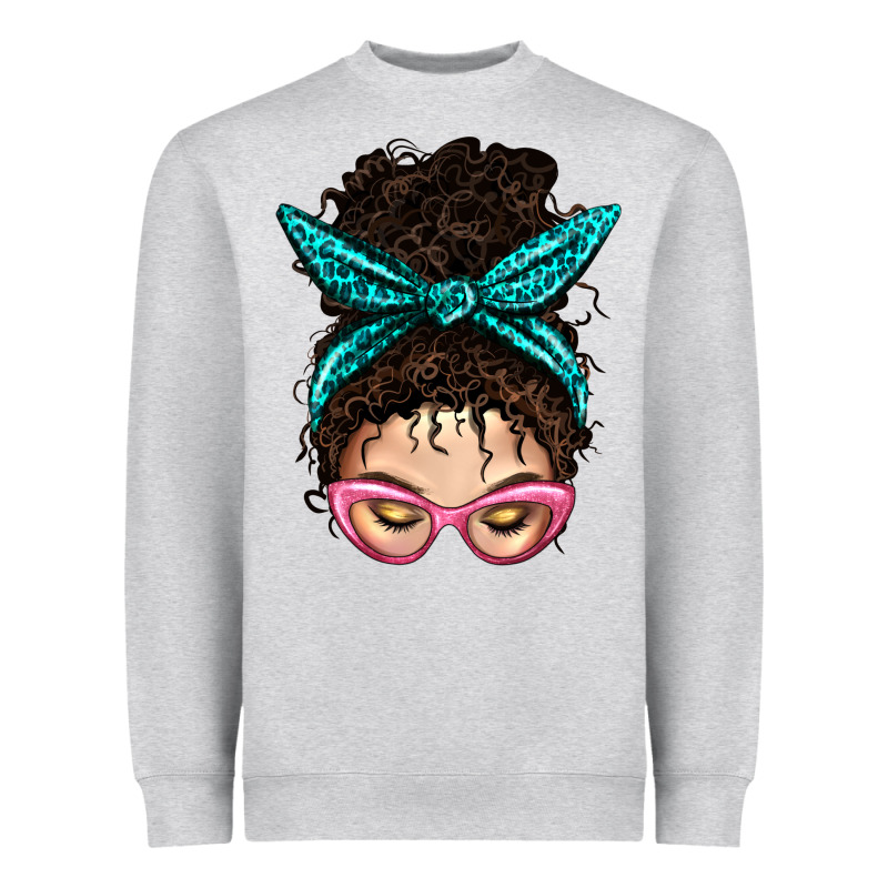 Messy Curly Bun Mom With Leopard Bandana Heavyweight Sweatshirt by BundleAndBundleShop | Teevron