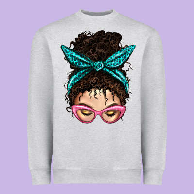 Messy Curly Bun Mom With Leopard Bandana Heavyweight Sweatshirt Designed By Bundleandbundleshop