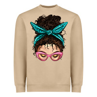 Mushroom Messy Curly Bun Mom With Leopard Bandana Heavyweight Sweatshirt - BundleAndBundleShop