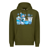 Army Green winter snowman coffee cups Premium Hoodie - CowGirlArtShop