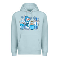 Blue Mist winter snowman coffee cups Premium Hoodie - CowGirlArtShop