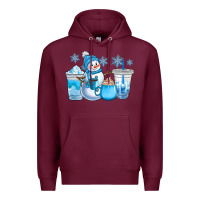 Burgundy winter snowman coffee cups Premium Hoodie - CowGirlArtShop