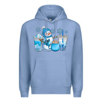 Colony Blue winter snowman coffee cups Premium Hoodie - CowGirlArtShop