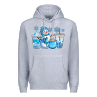 Heather Grey winter snowman coffee cups Premium Hoodie - CowGirlArtShop