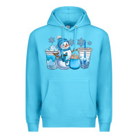 Ocean Blue winter snowman coffee cups Premium Hoodie - CowGirlArtShop