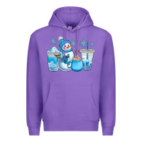 Purple winter snowman coffee cups Premium Hoodie - CowGirlArtShop