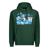 Sports Green winter snowman coffee cups Premium Hoodie - CowGirlArtShop