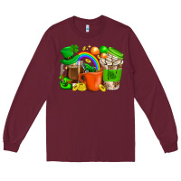 Burgundy St. Patricks Day Coffee Cups Long Sleeve Tee - BundleAndBundleShop