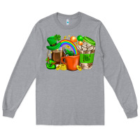 Heather Grey St. Patricks Day Coffee Cups Long Sleeve Tee - BundleAndBundleShop