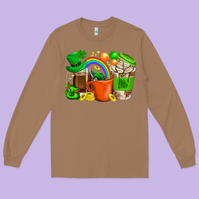 St. Patricks Day Coffee Cups Long Sleeve Tee Designed By Bundleandbundleshop