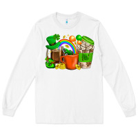 White St. Patricks Day Coffee Cups Long Sleeve Tee - BundleAndBundleShop