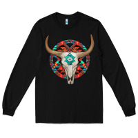 Black turquoise aztec bullskull Long Sleeve Tee - JahusDesignShop