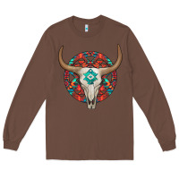 Chestnut turquoise aztec bullskull Long Sleeve Tee - JahusDesignShop