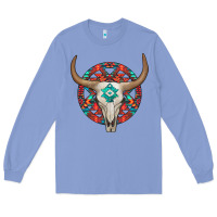 Colony Blue turquoise aztec bullskull Long Sleeve Tee - JahusDesignShop