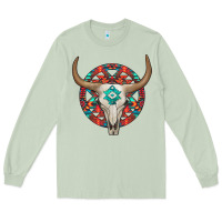 Matcha turquoise aztec bullskull Long Sleeve Tee - JahusDesignShop