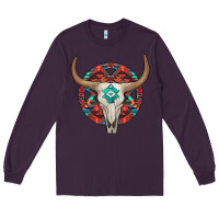 Plum turquoise aztec bullskull Long Sleeve Tee - JahusDesignShop