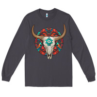 Smoke turquoise aztec bullskull Long Sleeve Tee - JahusDesignShop