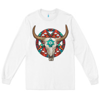 White turquoise aztec bullskull Long Sleeve Tee - JahusDesignShop