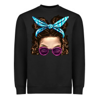 Black Messy Bun Mom And Pink Leopard Sunglasses Heavyweight Sweatshirt - BundleAndBundleShop