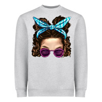 Heather Grey Messy Bun Mom And Pink Leopard Sunglasses Heavyweight Sweatshirt - BundleAndBundleShop