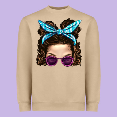 Messy Bun Mom And Pink Leopard Sunglasses Heavyweight Sweatshirt Designed By Bundleandbundleshop