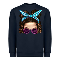 Navy Messy Bun Mom And Pink Leopard Sunglasses Heavyweight Sweatshirt - BundleAndBundleShop