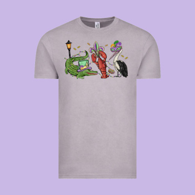 Mardi Gras Alligator Crawfish Pelican Vintage Tee Designed By Maliassmallbusiness