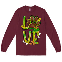 Burgundy Tie dye St. Patrick's Day love dog paw Long Sleeve Tee - BundleAndBundleShop