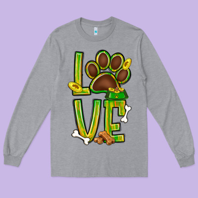 Tie Dye St. Patrick's Day Love Dog Paw Long Sleeve Tee Designed By Bundleandbundleshop