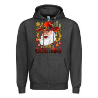 Charcoal Heather Cowboy Christas Santa Zipper Hoodie - NancyCooperArtShop