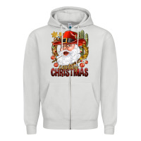 Dove Grey Cowboy Christas Santa Zipper Hoodie - NancyCooperArtShop