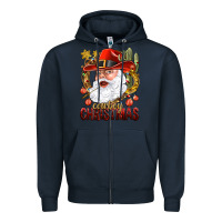 Navy Cowboy Christas Santa Zipper Hoodie - NancyCooperArtShop