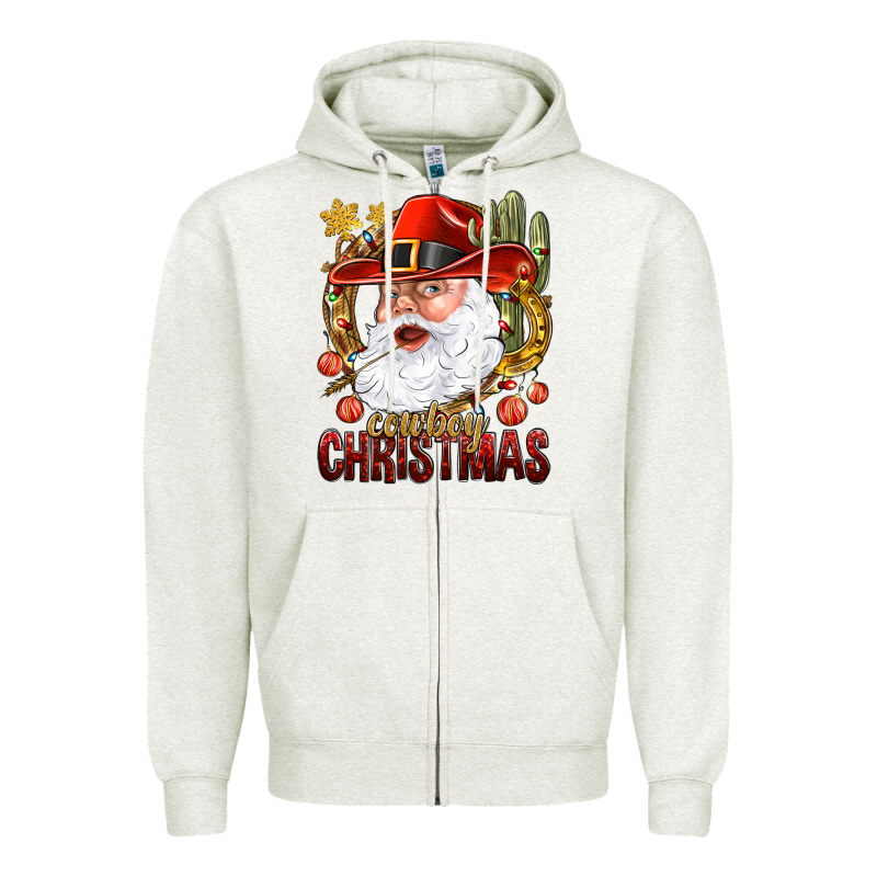 Cowboy Christas Santa Zipper Hoodie by NancyCooperArtShop | Teevron
