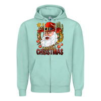 Seafoam Cowboy Christas Santa Zipper Hoodie - NancyCooperArtShop