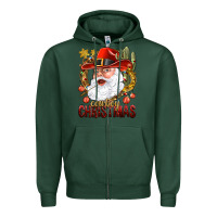 Sports Green Cowboy Christas Santa Zipper Hoodie - NancyCooperArtShop