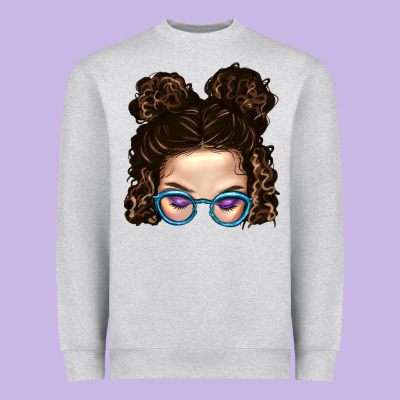Messy Bun Mom And Glitter Glasses Heavyweight Sweatshirt Designed By Bundleandbundleshop
